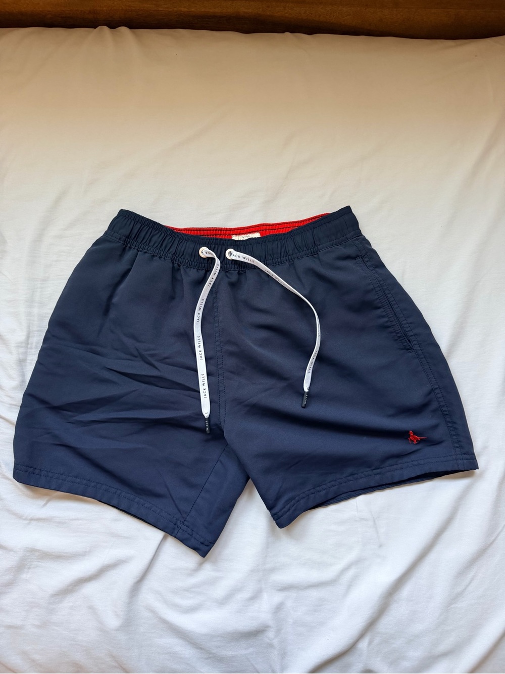 Jack Wills Navy Swim Shorts with Red Waistband